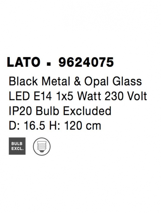 Pendul Nova Luce LATO E14 1x5W   Black Metal & Opal Glass IP20 [8]