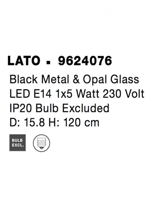 Pendul Nova Luce LATO E14 1x5W   Black Metal & Opal Glass IP20 [8]