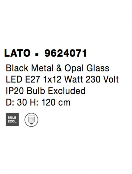 Pendul Nova Luce LATO E27 1x12W   Black Metal & Opal Glass IP20 [10]