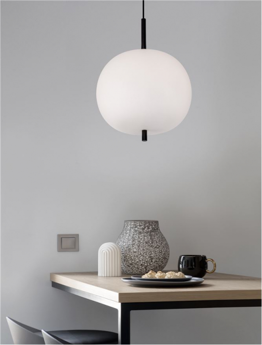 Pendul Nova Luce LATO E27 1x12W   Black Metal & Opal Glass IP20 [2]