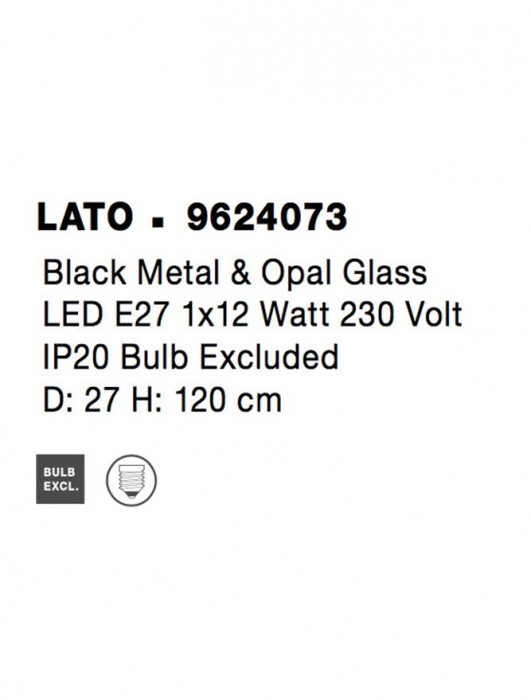 Pendul Nova Luce LATO E27 1x12W   Black Metal & Opal Glass IP20 [11]