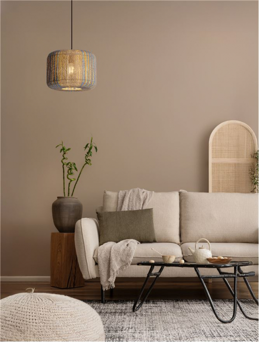 Pendul Nova Luce LUPE 9586606 Natural, Blue & Yellow Rope Sandy Black Steel Base E27 1x12W IP20 [2]