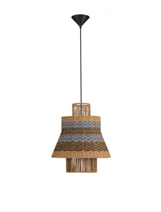 Pendul Nova Luce MANDE 9586608 Natural, Blue & Black Rope Sandy Black Steel Base E27 1x12W IP20 [1]