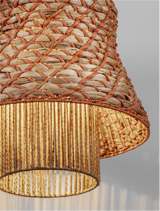 Pendul Nova Luce MANDE 9586610 Natural Water Hyacinth Natural & Orange Rope Sandy Black Steel Base E27 1x12W IP20 [6]