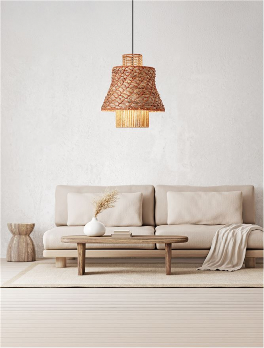 Pendul Nova Luce MANDE 9586610 Natural Water Hyacinth Natural & Orange Rope Sandy Black Steel Base E27 1x12W IP20 [2]