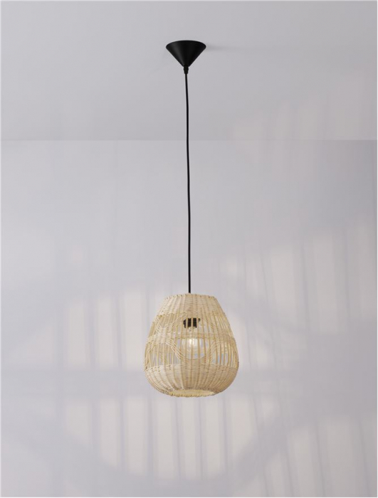 Pendul Nova Luce MARLO E27 1x12W   Natural Rattan Black Fabric Wire & Base  IP20 [7]