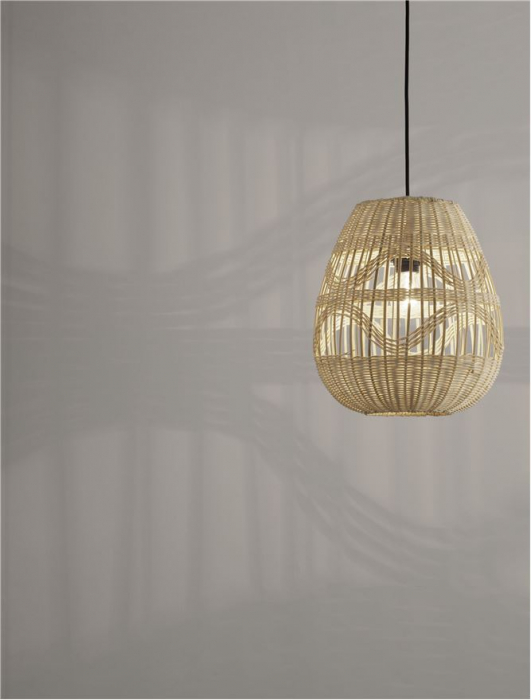 Pendul Nova Luce MARLO E27 1x12W   Natural Rattan Black Fabric Wire & Base  IP20 [9]