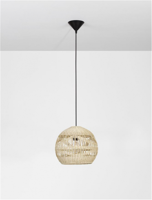 Pendul Nova Luce MARLO E27 1x12W   Natural Rattan Black Fabric Wire & Base  IP20 [4]