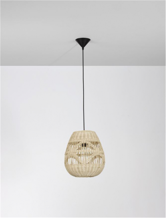 Pendul Nova Luce MARLO E27 1x12W   Natural Rattan Black Fabric Wire & Base  IP20 [3]