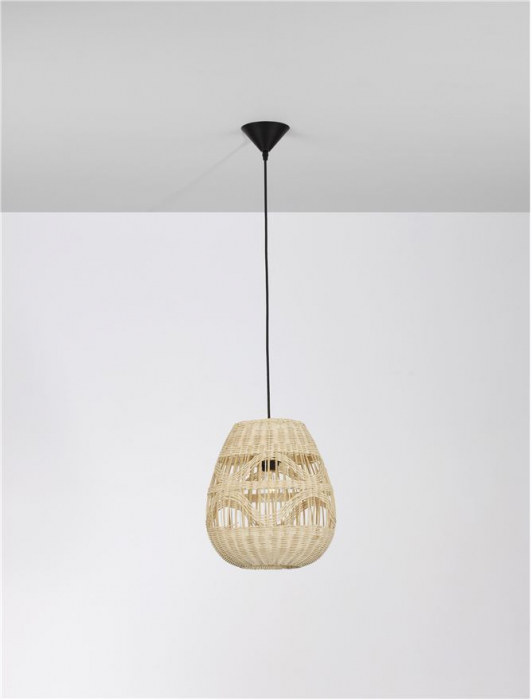Pendul Nova Luce MARLO E27 1x12W   Natural Rattan Black Fabric Wire & Base  IP20 [4]