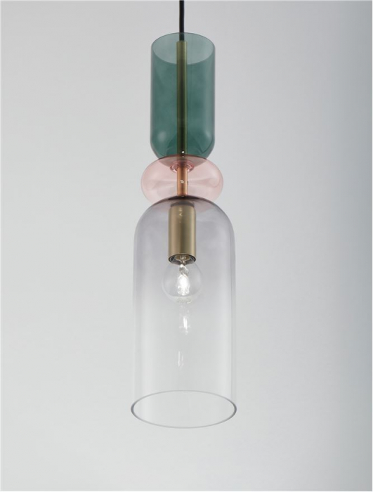 Pendul Nova Luce MURANO E14 1x5W   Sandy Gold MetalGlossy Dark Green, Pink & Light Grey Glass IP20 [3]