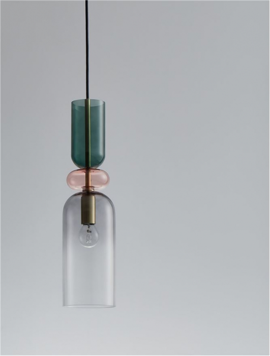 Pendul Nova Luce MURANO E14 1x5W   Sandy Gold MetalGlossy Dark Green, Pink & Light Grey Glass IP20 [2]