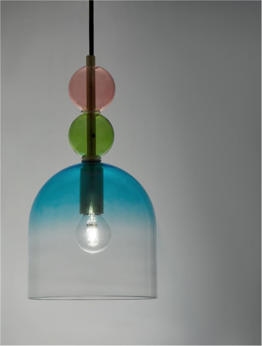 Pendul Nova Luce MURANO E14 1x5W   Sandy Gold MetalGlossy Light Green, Blue & Pink Glass IP20 [4]