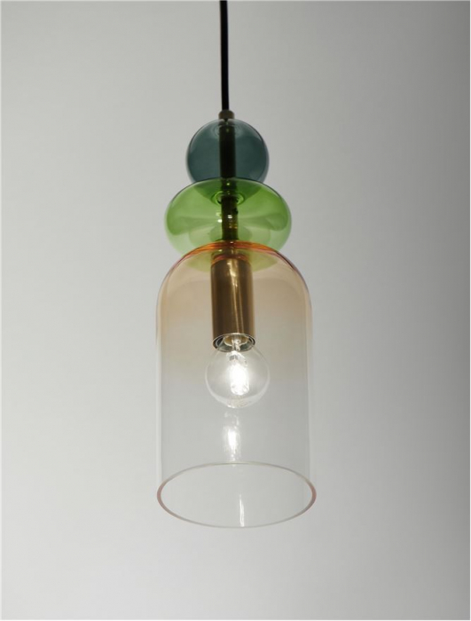 Pendul Nova Luce MURANO E14 1x5W   Sandy Gold MetalGlossy Light Green, Dark Green & Orange Glass IP20 [4]