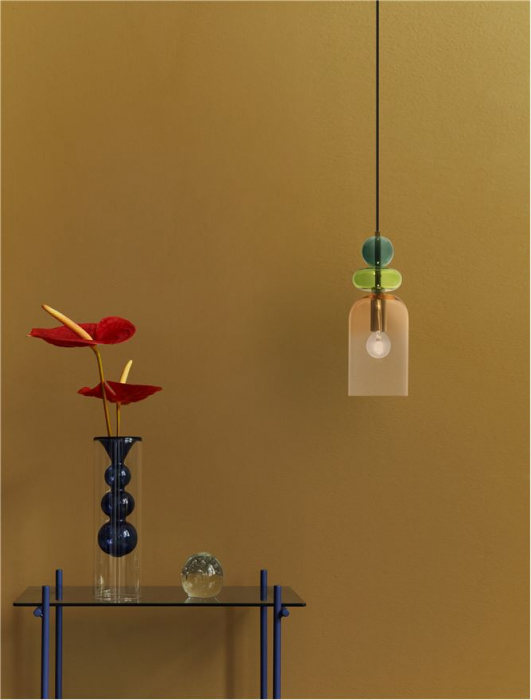 Pendul Nova Luce MURANO E14 1x5W   Sandy Gold MetalGlossy Light Green, Dark Green & Orange Glass IP20 [2]