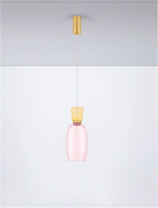 Pendul Nova Luce PLUMA 9030545 LED 9W 3000K 914lm Sandy Gold Metal Glossy YelloW  & Pink Glass  IP20 [3]
