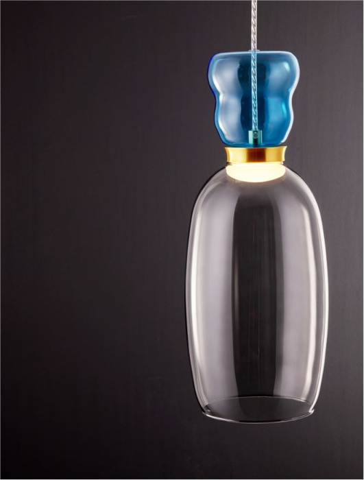 Pendul Nova Luce PLUMA 9030547 LED 9W 3000K 914lm Sandy Gold Metal Glossy Light Blue & Cyan Glass   IP20 [5]