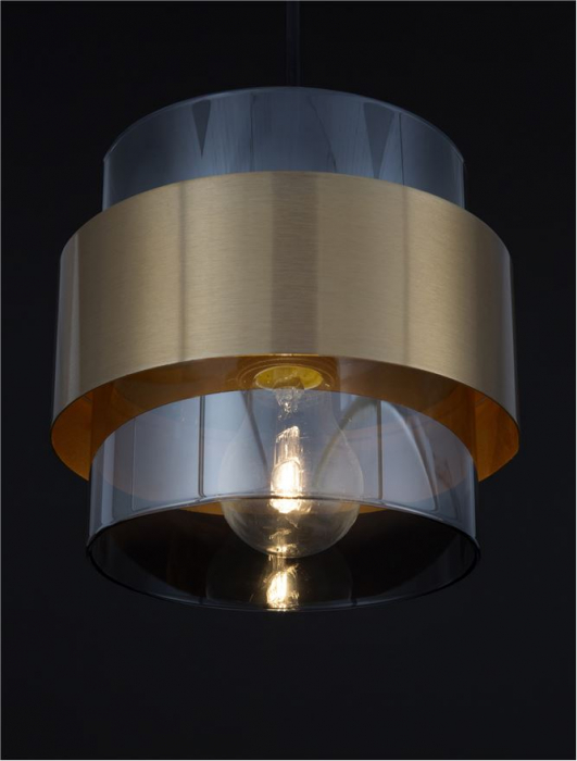 Pendul Nova Luce SIANNA E27 1x12W   Smoke Glass & Black Cord & Brass gold Metal IP20 [4]