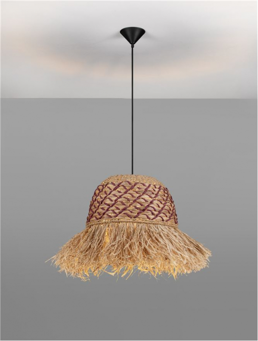 Pendul Nova Luce SORELLO 9586613 Natural Water Hyacinth & Raffia Natural & Red Rope Sandy Black Steel Base E27 1x12W IP20 [4]