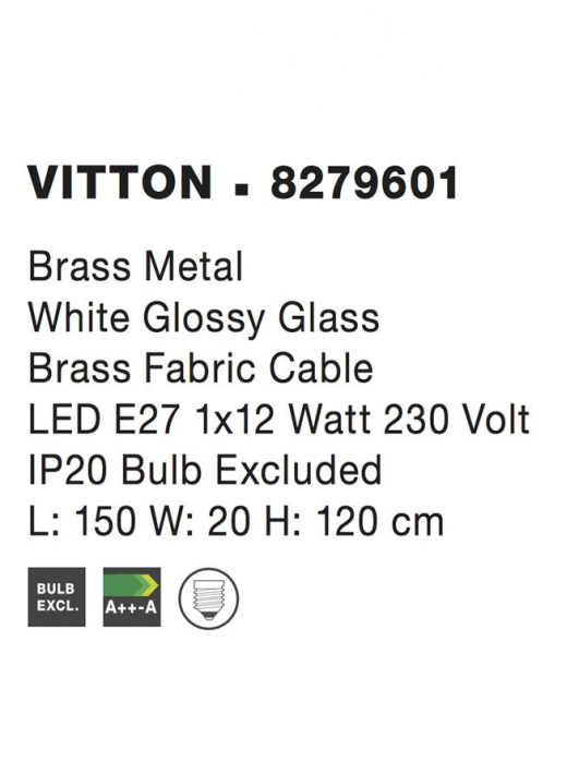 Pendul Nova Luce VITTON E27 1x12W   Brass Metal White Glossy Glass Brass Fabric Cable IP20 [4]