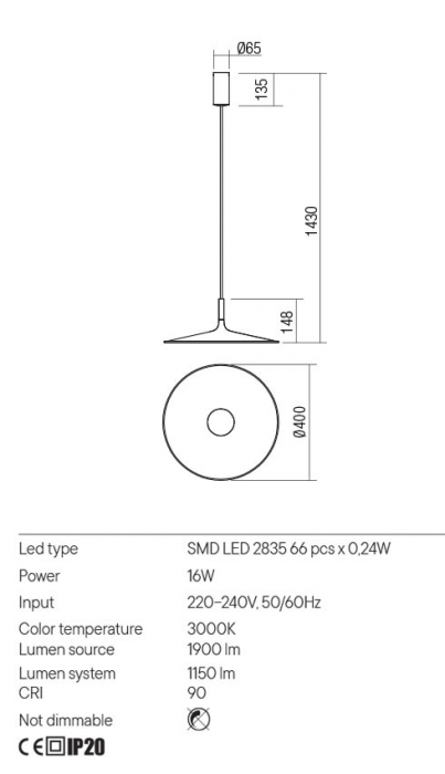 Pendul REDO KAI 01-3035 LED 16W 3000K 1150lm Nedimabil Aluminiu/Metal Teracota mat IP20 [2]