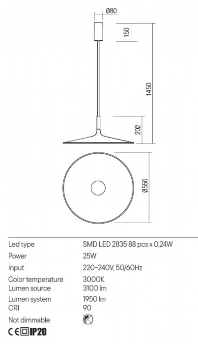 Pendul REDO KAI 01-3040 LED 25W 3000K 1950lm Nedimabil Aluminiu/Metal Teracota mat IP20 [2]