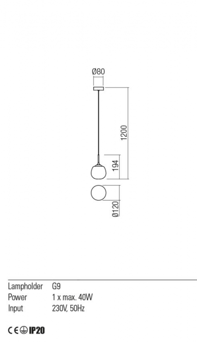 Pendul Redo KIWI 01-2081 Crom G9 1x40W  3000K IP20 [2]