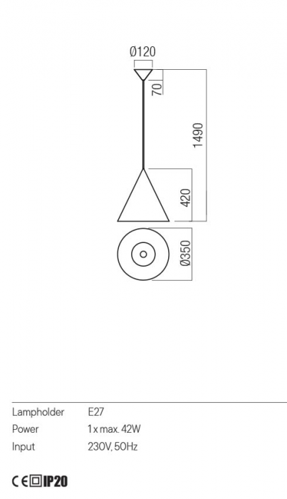 Pendul REDO KONOS 01-3025 E27 1x42W    Aluminiu Negru Mat IP20 [2]