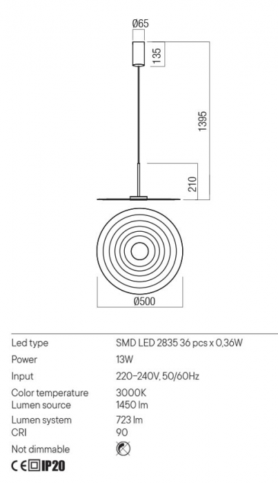 Pendul REDO LAKE 01-3045 LED 13W 3000K 723lm Nedimabil Aluminiu/Metal Teracota mat IP20 [2]