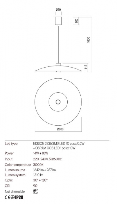Pendul Redo LARS 01-3020 Teracota LED 24W 1310lm 3000K IP20 [2]