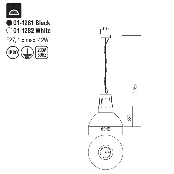 Pendul Smarter Peep 01-1282 1x42W   Metal Alb Mat IP20 [2]