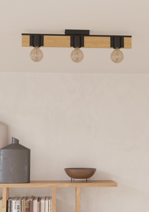 Plafoniera EGLO Bailrigg 43901 E27 3X40W 220-240V,50/60Hz L 655mm x l 100mm x H 45mm otel/lemn negru/maro  IP20 [2]