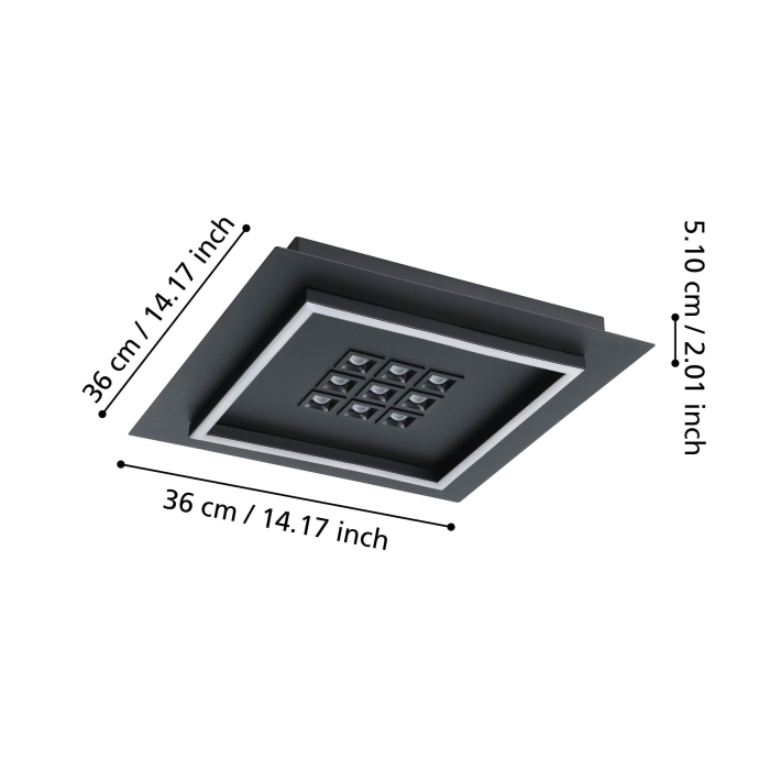 Plafoniera EGLO Balazote 901192 LED;LED 1X24,5W;9X0,9W 2700-6500K 2300lm 220-240V,50/60Hz L 360mm x l 360mm x H 50mm otel negru plastic alb IP20 [5]