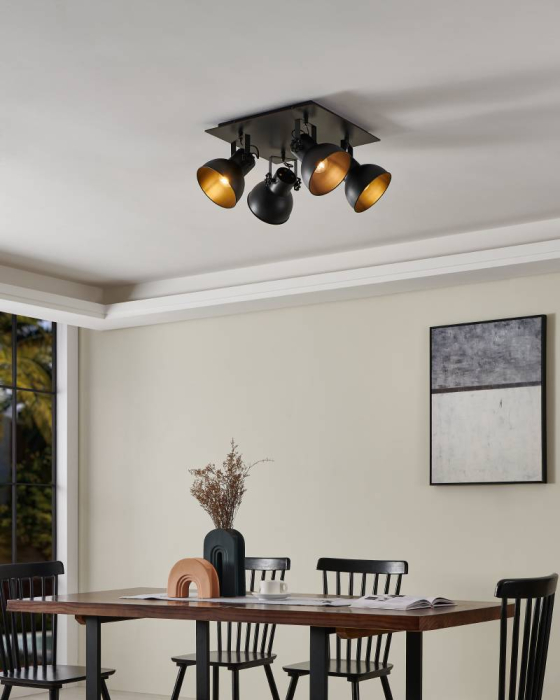 Plafoniera EGLO Barnstaple 1 43434 E27 4X40W 220-240V,50/60Hz L 450mm x l 450mm otel/lemn negru otel negru IP20 [3]