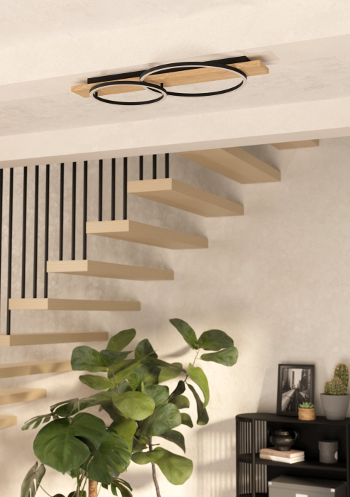 Plafoniera EGLO Boyal 901716 LED;LED 1X12W;1X12W 3000K 1700;1700lm 220-240V,50/60Hz L 780mm x l 400mm x H 90mm otel/lemn negru/maro plastic alb IP20 [2]