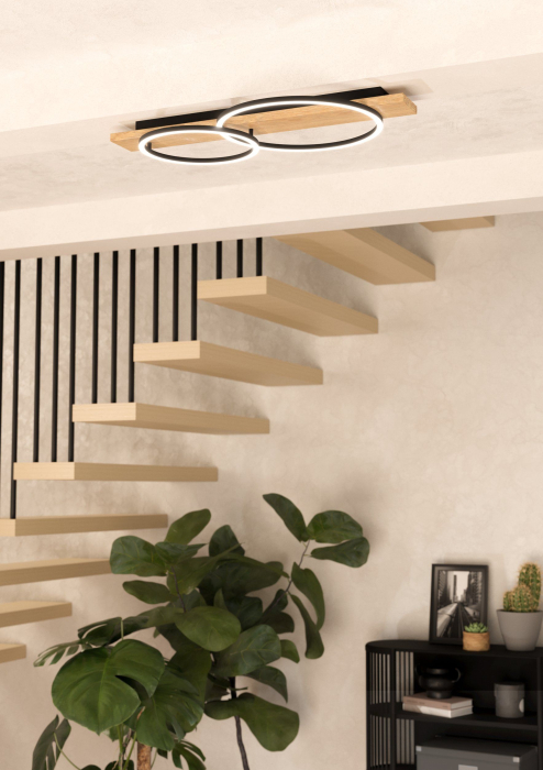 Plafoniera EGLO Boyal 901716 LED;LED 1X12W;1X12W 3000K 1700;1700lm 220-240V,50/60Hz L 780mm x l 400mm x H 90mm otel/lemn negru/maro plastic alb IP20 [6]