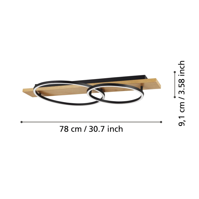 Plafoniera EGLO Boyal 901716 LED;LED 1X12W;1X12W 3000K 1700;1700lm 220-240V,50/60Hz L 780mm x l 400mm x H 90mm otel/lemn negru/maro plastic alb IP20 [5]