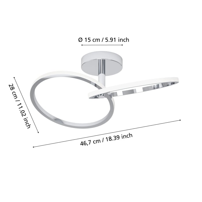 Plafoniera EGLO Congiunti 902145 LED 12W 2700K, 4000K, 6500K 1500lm 220-240V,50/60Hz L 465mm x l 280mm x H 140mm otel crom plastic alb IP20 [2]