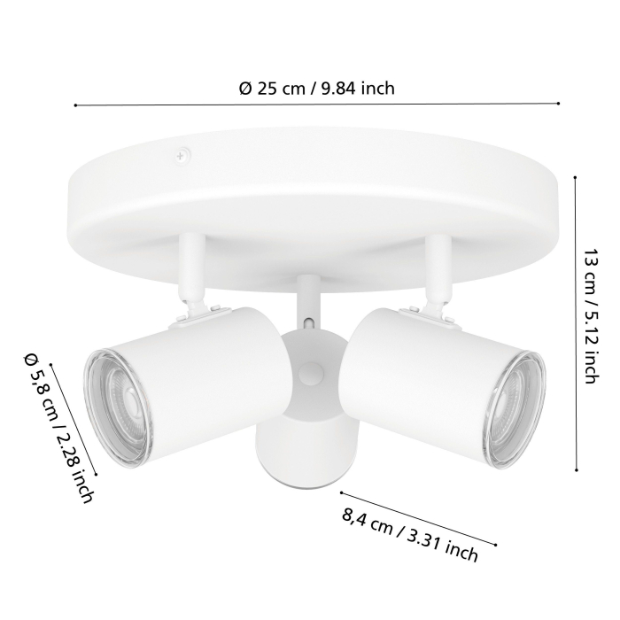 Plafoniera EGLO Consuma 1 901962 GU10 3X5W 220-240V,50/60Hz H 130mm x Ø250mm otel alb  IP44 [5]