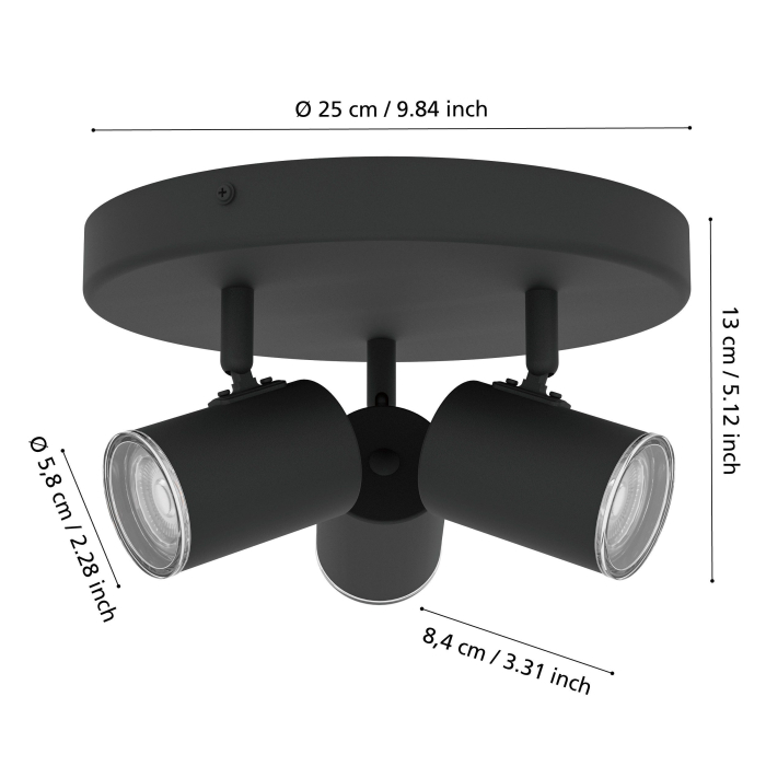 Plafoniera EGLO Consuma 1 901965 GU10 3X5W 220-240V,50/60Hz H 130mm x Ø250mm otel negru  IP44 [5]