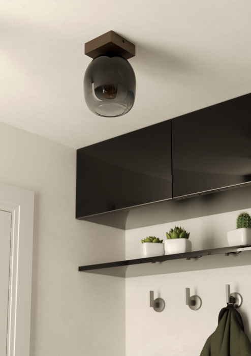 Plafoniera EGLO Filago 900825 E27 1X40W 220-240V,50/60Hz H 200mm x Ø145mm otel/lemn maro sticla negru gri transparenta IP20 [3]