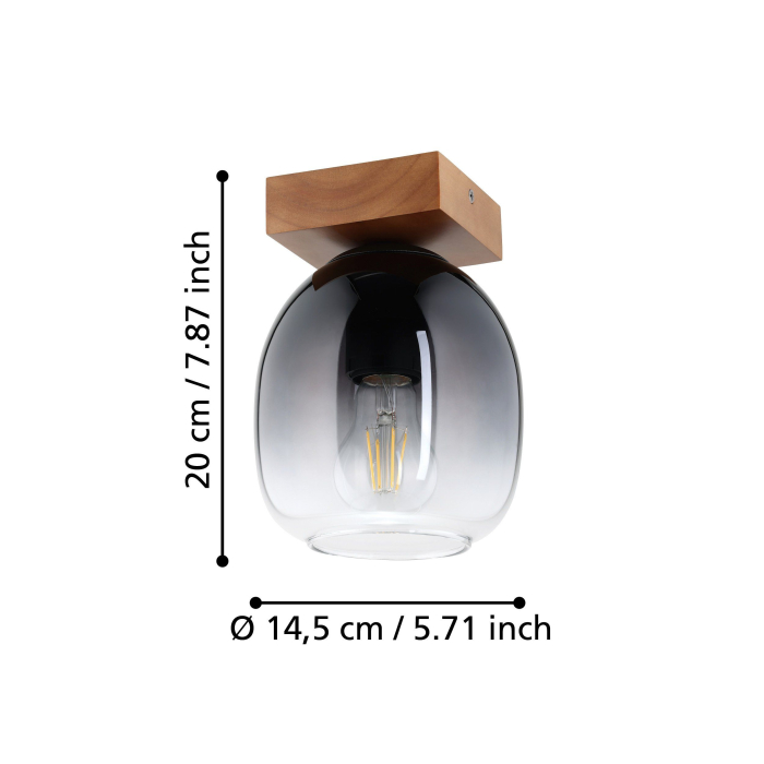 Plafoniera EGLO Filago 900825 E27 1X40W 220-240V,50/60Hz H 200mm x Ø145mm otel/lemn maro sticla negru gri transparenta IP20 [6]
