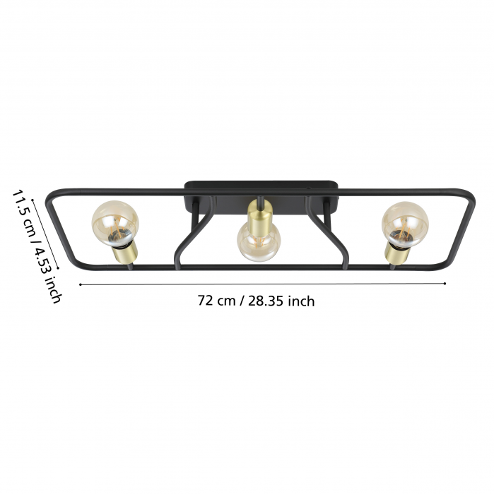 Plafoniera EGLO Messinaro E27 3x40W  lm Metal Black/Brass IP20 [2]