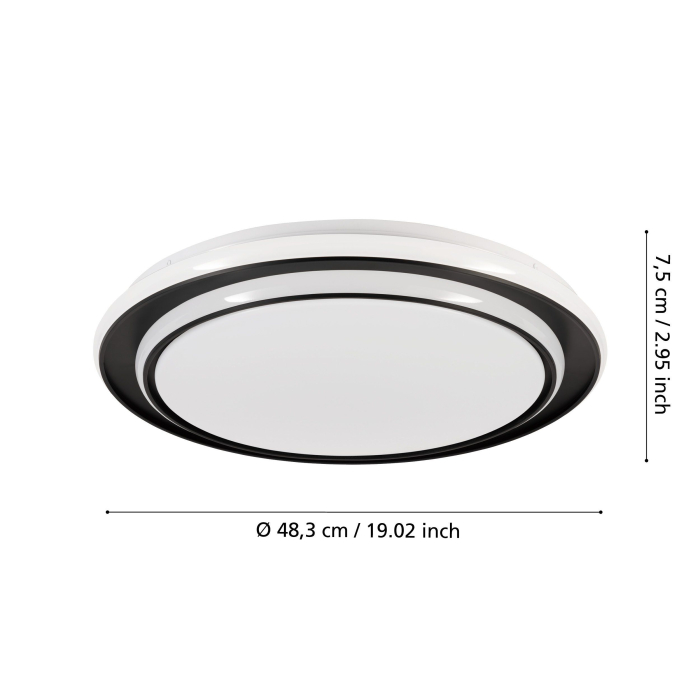 Plafoniera EGLO Moschetta 902047 LED 36W 2700K, 4000K, 6500K 4800lm 220-240V,50/60Hz H 70mm x Ø490mm otel negru plastic alb IP20 [4]