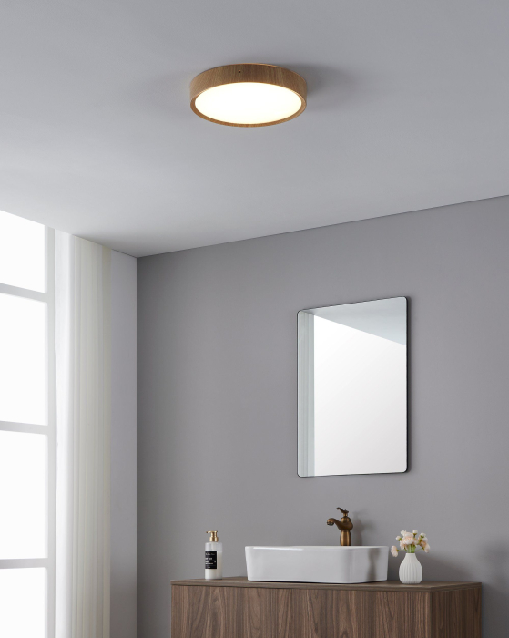 Plafoniera EGLO Musurita 901126 LED 14,6W 3000K 1600lm 220-240V,50/60Hz H 60mm x Ø340mm plastic/otel lemn natur plastic alb IP44 [6]