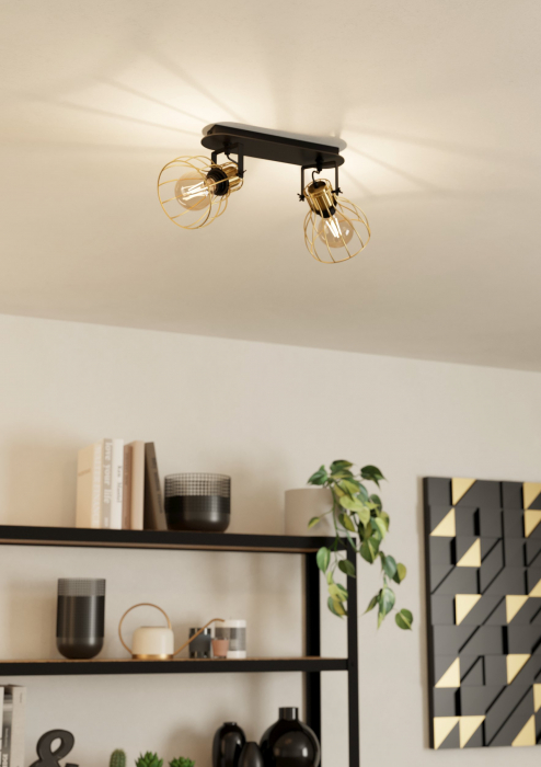 Plafoniera EGLO Sambatello E27 2x40W  lm Otel/Lemn Black/Brass IP20 [3]