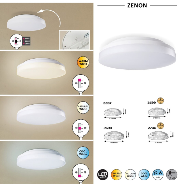 Plafoniera exterior Rabalux Zenon LED 24W 2100lm 3000-4000-6000K plastic plastic alb alb IP54 [3]