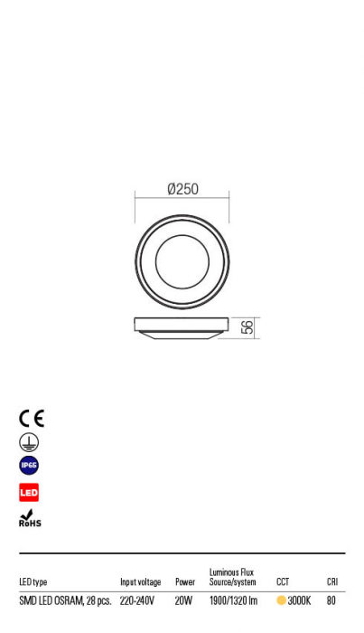 Plafoniera exterior Redo OSIRIS 90119 LED 20W h56 Ø250 1900lm 3000K IP65 Nedimabil Gri Inchis [2]
