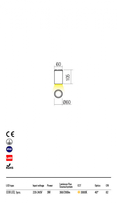 Plafoniera exterior Redo RAM 90081 LED 3W h105 Ø60 280lm 3000K IP65 Nedimabil Alb [2]