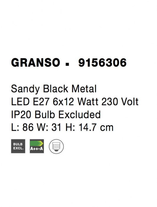 Plafoniera Nova Luce GRANSO E27 6X12W   Sandy Black Metal  IP20 [7]